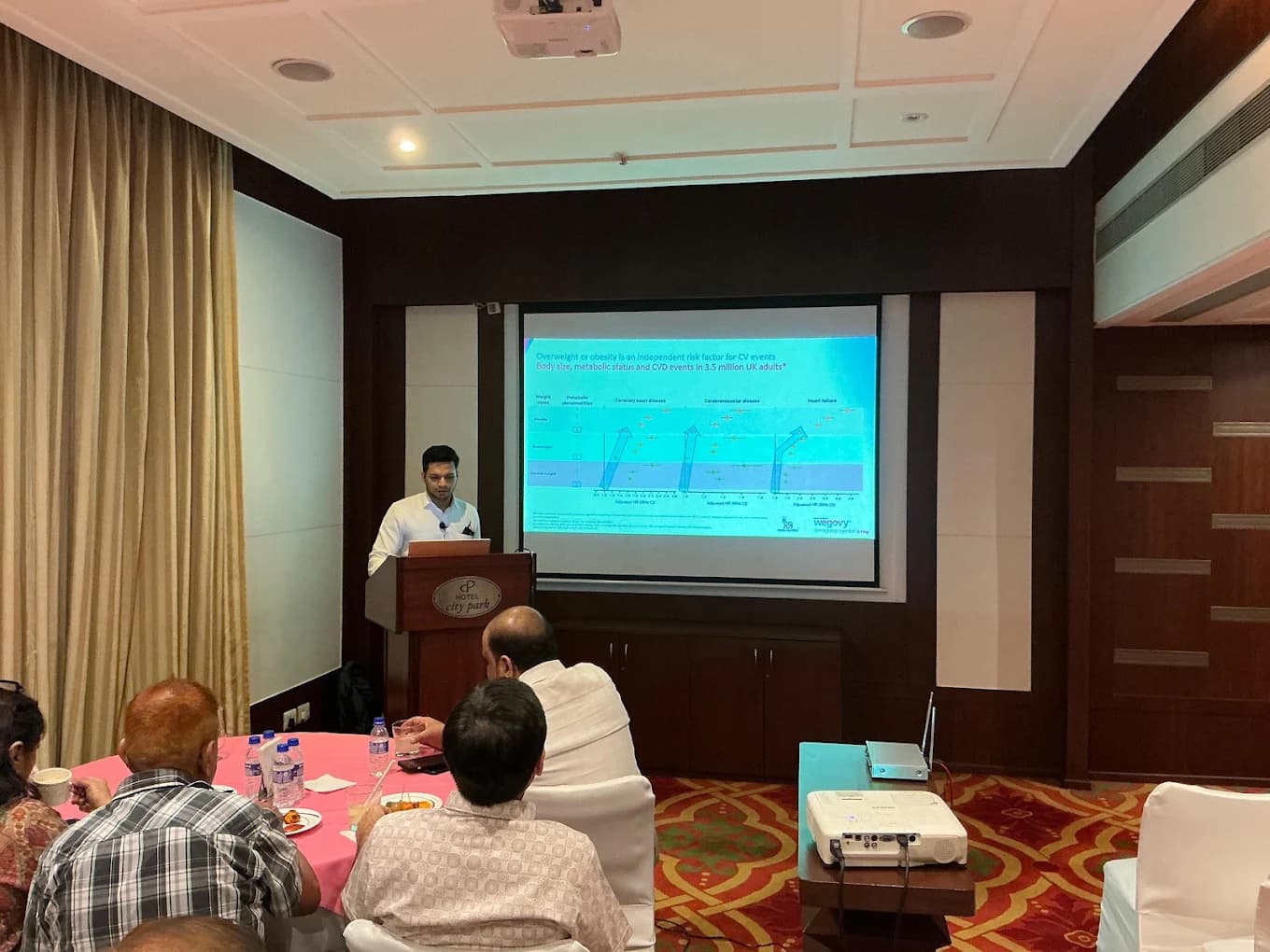 Dr. Pawan Goel presenting on obesity and cardiovascular risk at a conference